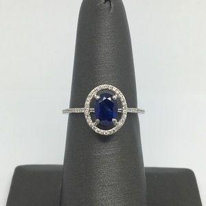 18K White Gold Natural Diamond &Sapphire Halo Ring
